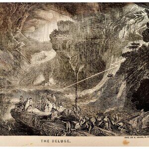 1873 The Deluge Wood Engraving Victorian Bible Antique Biblical History F12A